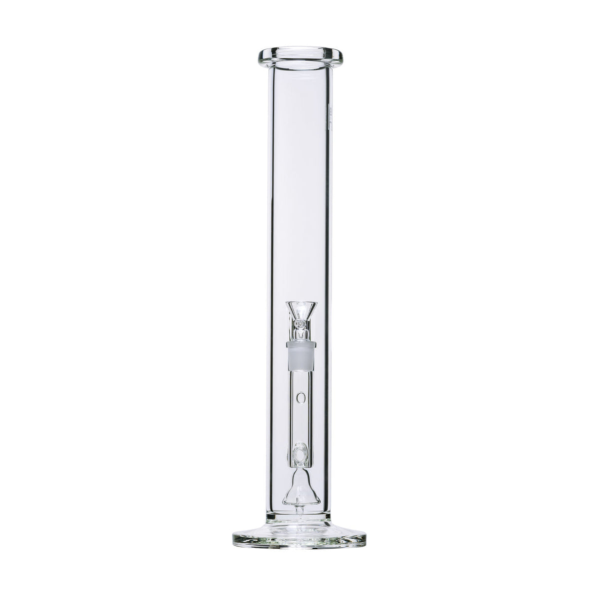 15 Tube - Clear glass water pipe with straight-tube design, built-in shower percolator, 14mm joint, and ice catch for smooth draws.