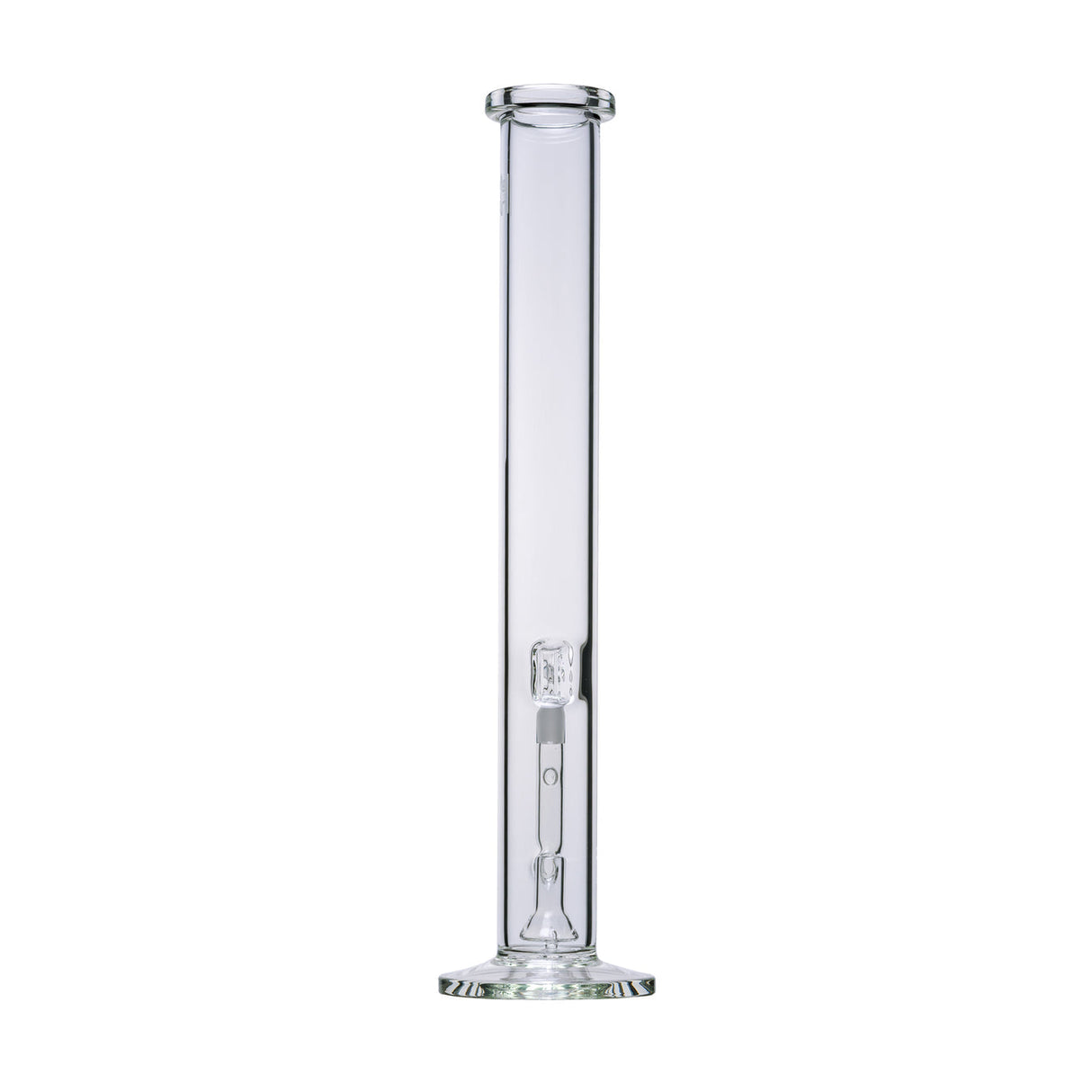 18 Tube - Clear straight-tube water pipe with borosilicate glass, featuring a shower percolator, integrated ice catch, and 14mm female joint for enhanced filtration.