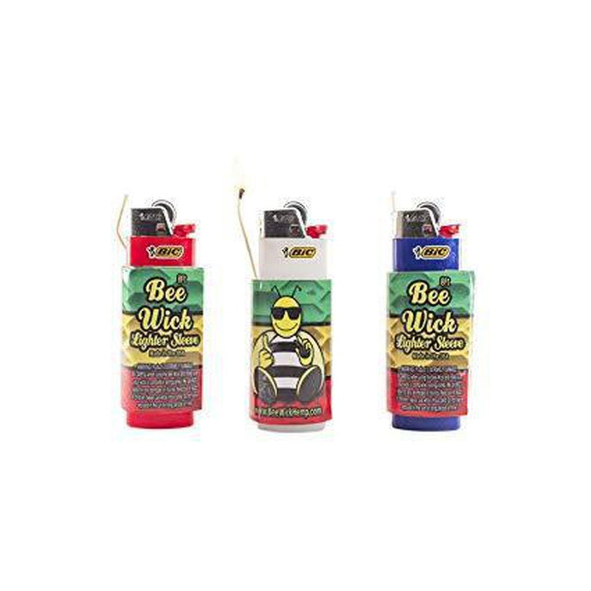 8ft Bee Wick Hemp Lighter Sleeve featuring a bee in sunglasses design, enhances smoking with natural hemp wick, compatible with standard Bic lighters for a butane-free experience.