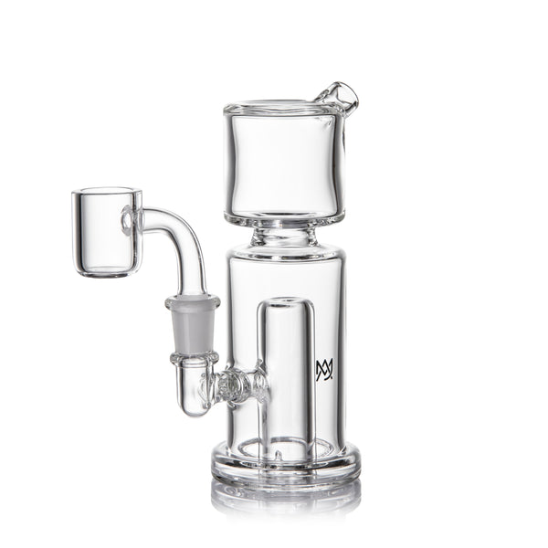 Column Mini Dab Rig - Clear: Compact borosilicate glass dab rig with quartz banger, designed for efficient concentrate vaporization, featuring a modern silhouette and durable construction.