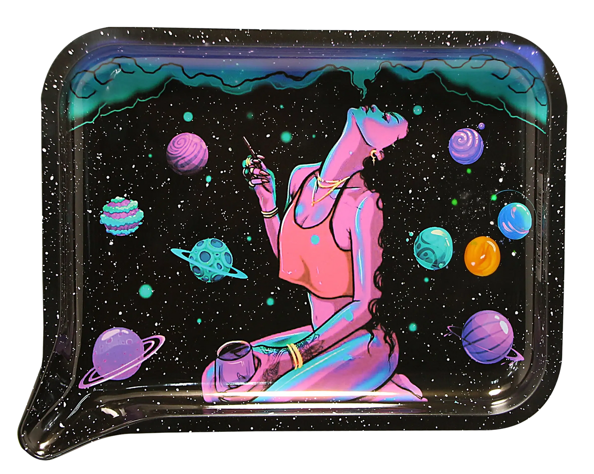 Rolling Tray Medium w Lid - Smoking on Planets