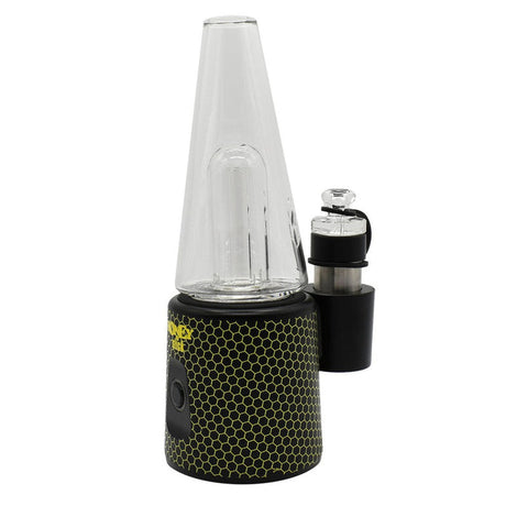 Ripper Electric Dab Rig with clear glass cone, black and yellow design, featuring full-sized water bubbler and intuitive controls for dabs and dry herbs.