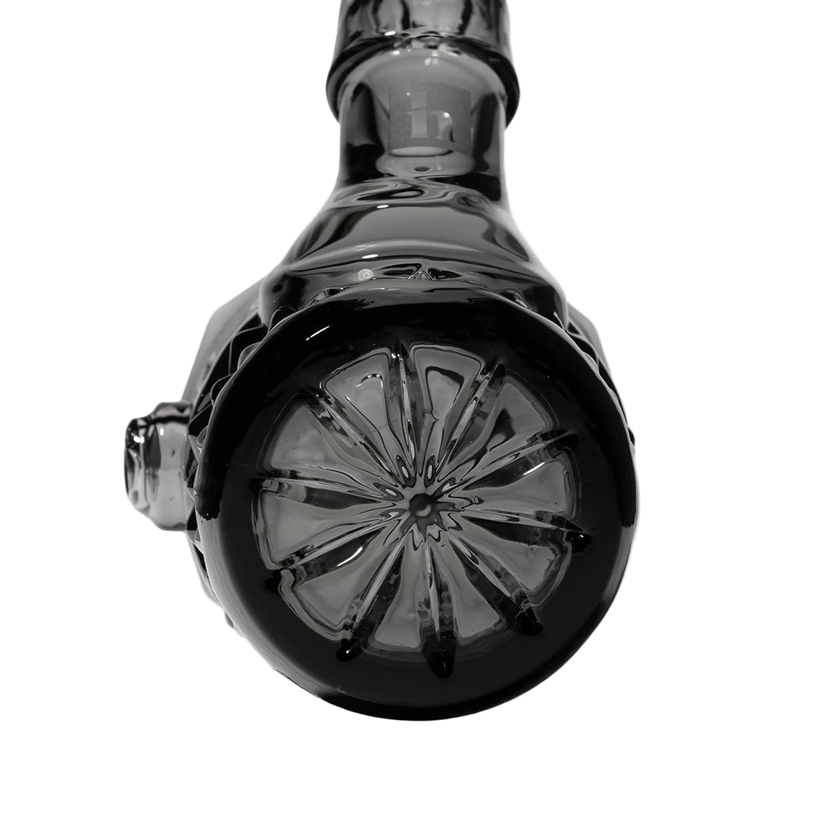 Highball Hand Pipe base with starburst punt pattern, showcasing hand-blown borosilicate glass craftsmanship and intricate detailing for a sophisticated smoking accessory.