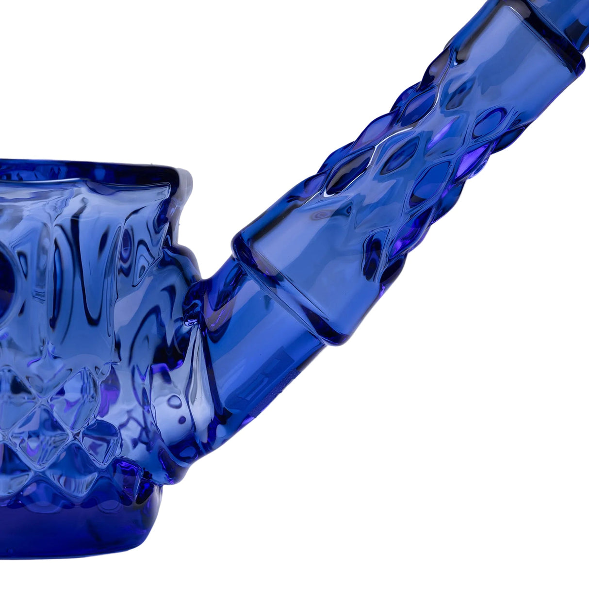 Highball Pipe close-up showcasing textured glass with diamond and wedge-cut details, highlighting its hand-blown craftsmanship and sophisticated design.