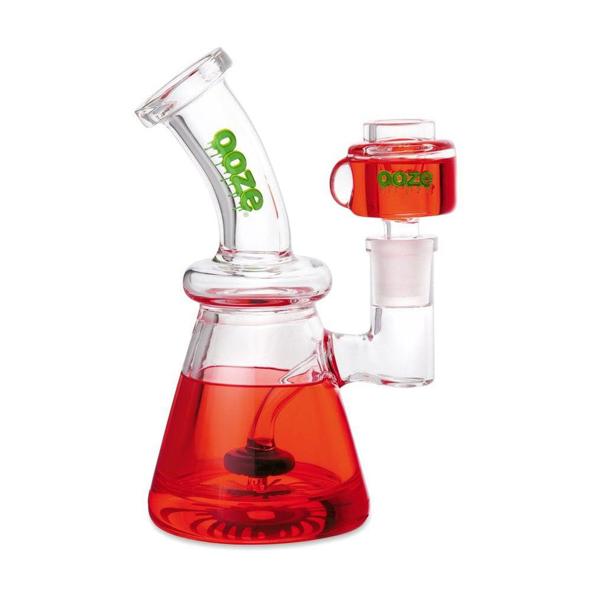 6.5 Glyco Freeze Bong made of clear glass with red liquid inside, featuring a glass percolator and glycerin-filled bowl for smooth, cool hits.
