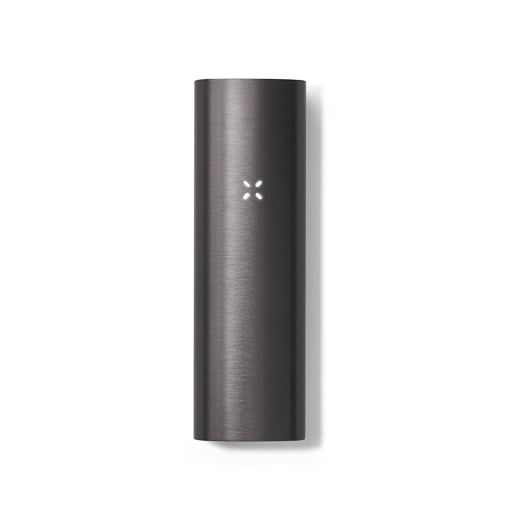 PAX 2 Dry Herb Vaporizer, a sleek, pill-shaped device with brushed-metal finish, features a central four-petal LED indicator and rounded edges for a refined look.
