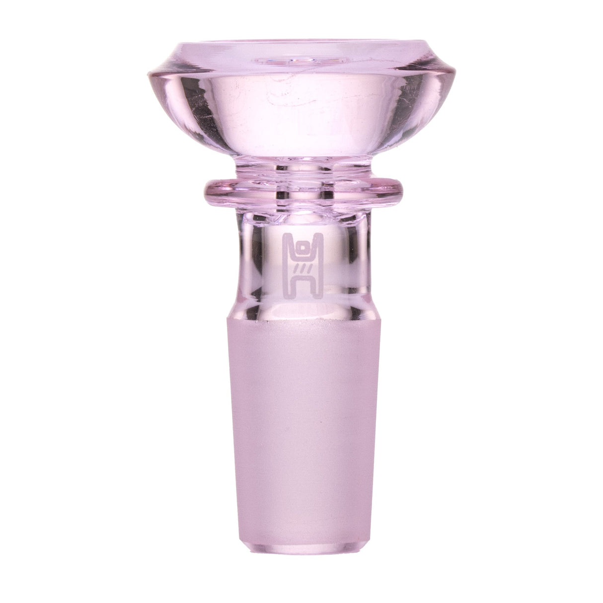 Saucer Flower Bowl - 14mm: A sleek, lavender-tinted glass bowl with a wide, shallow top and secure ground-glass joint, designed for water pipes.