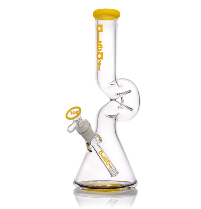 12 Lounger Bong with balloon-inspired, sculptural design, beaker base, knuckled neck, built-in down-stem, removable bowl, aLeaf logo.