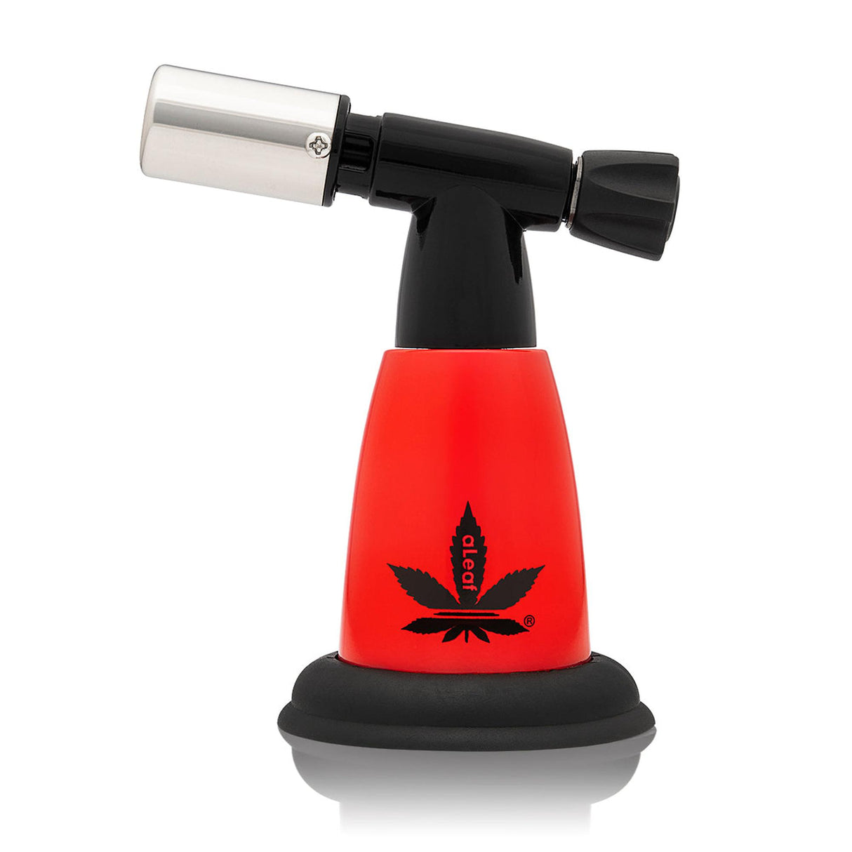 5 Blow Torch Turbo Flame with red metal body, black base, chrome burner; compact design offers 2500°F flame, ideal for travel and home use.