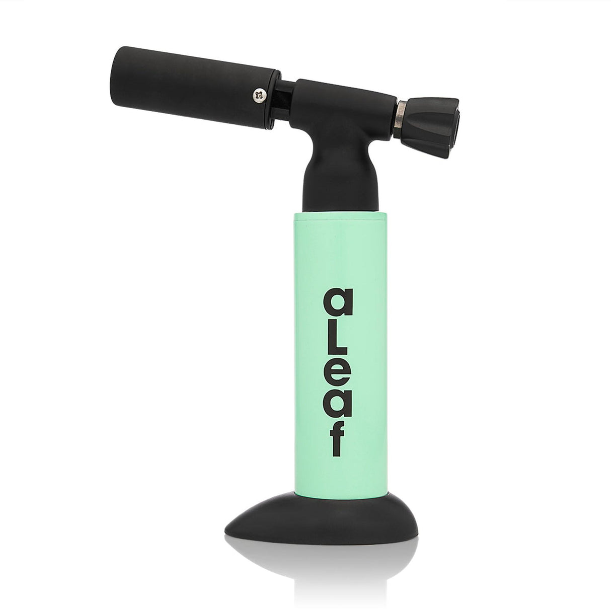 7 Blow Torch Blue Turbo Flame from aLeaf, featuring a mint-green cylinder, black ignition head, and base, ideal for culinary and precision heating tasks.