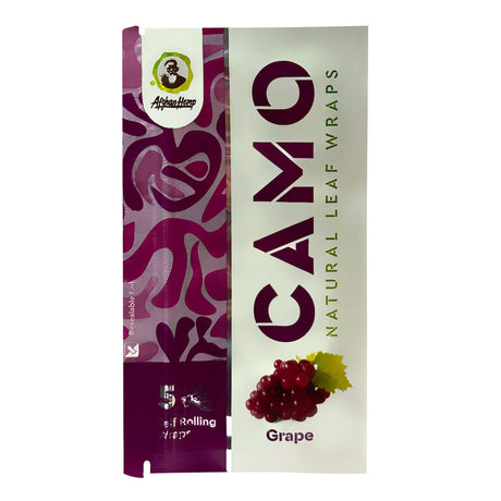 Chamomile Wraps - Grape - Carton of 25 shown with a close-up of grape leaves and packaging, highlighting the natural, tobacco-free, chamomile and mate plant composition.
