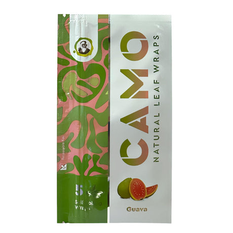 Chamomile Wraps – Guava (Carton of 25) featuring close-up of resealable pack, highlighting tobacco-free, smooth-burning wraps made from chamomile and mate plants.