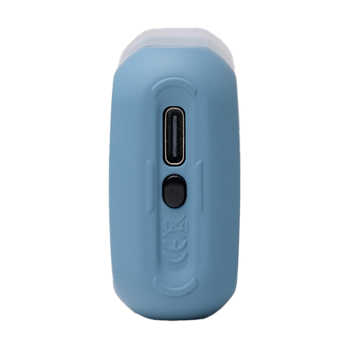 Veil Bar Flow 510 Battery, small silicone-coated device with USB-C socket, round button, and CE mark, designed for hands-free vaping with Flow Mode technology.