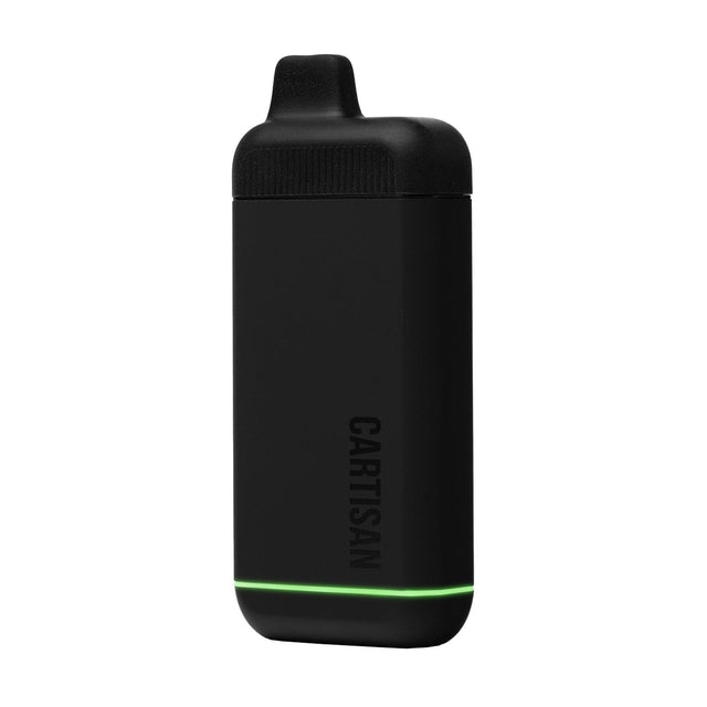 Cartisan Veil Bar Flow 510 Battery with LED band, designed for hands-free vaping, featuring a compact, ergonomic shape and visible branding.