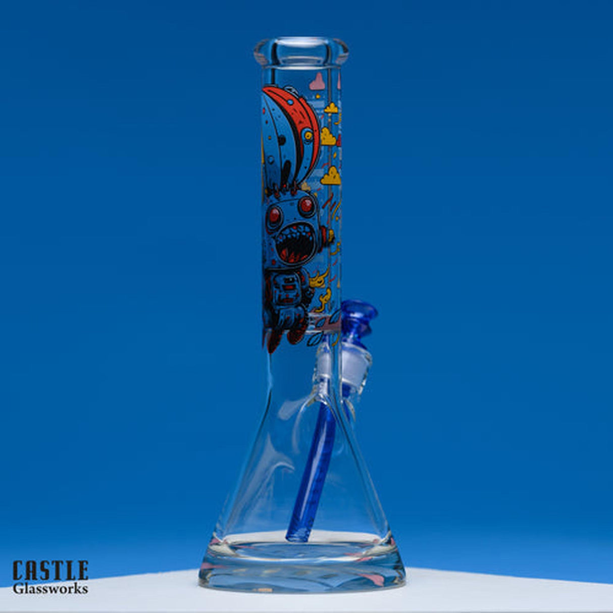 14 Beaker Bong - Robot; borosilicate glass with quirky robot design, 14 height, durable construction, vivid graphics, ideal for standout performance and style.