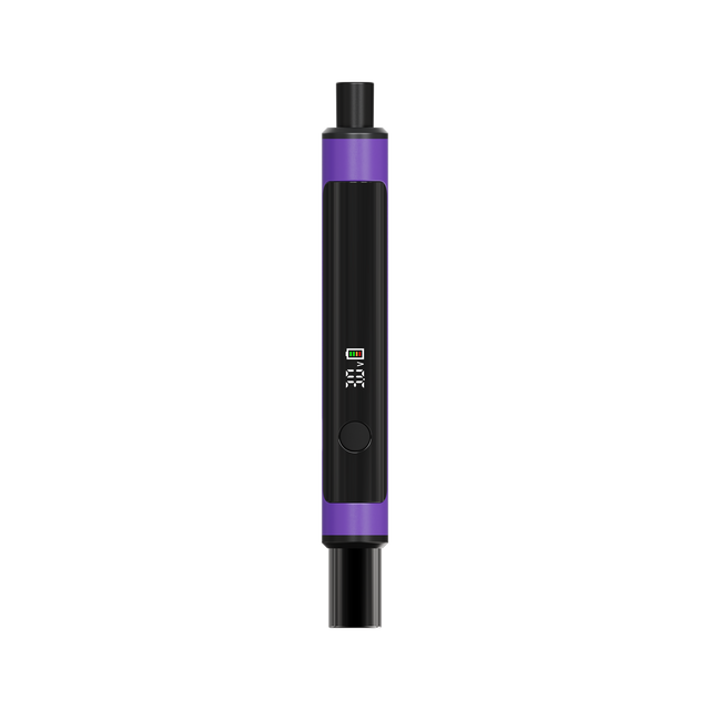 Little Dipper Dab Straw Vaporizer with a black and purple cylindrical body, small display showing 4.1 V, single button, and mouthpiece/heating chamber sections.