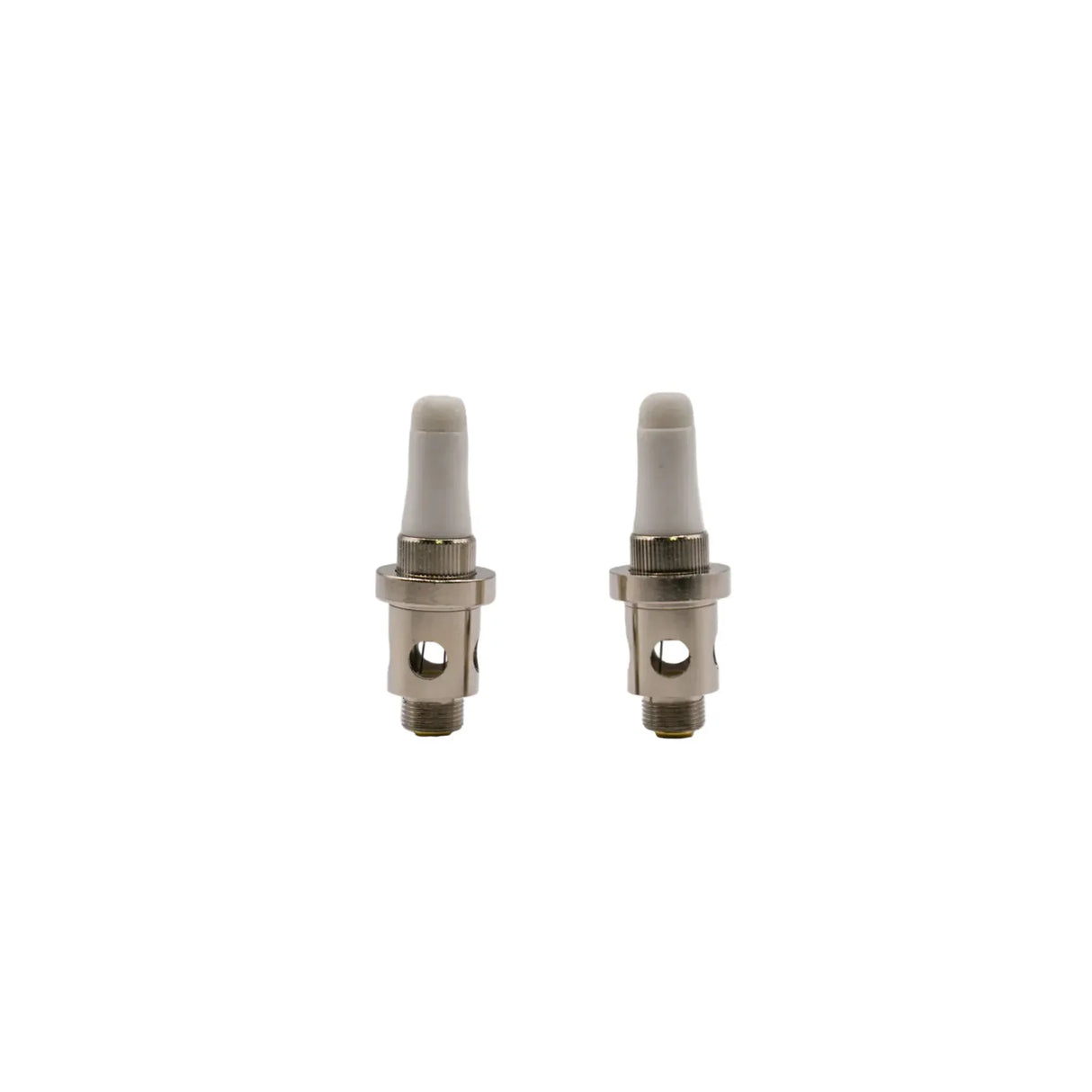 Little Dipper Quartz Vapor Tip - Pack of 2: Two cylindrical quartz-only vapor tips with threaded bottoms and white insulators, designed for smooth, metal-free vaporization in concentrate vaporizers.