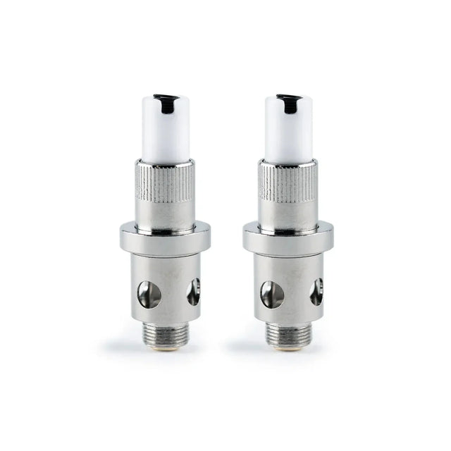 Little Dipper Replacement Vape Tip - Pack of 2: Metal coil heads with threaded base, large airflow holes, knurled grip, and white plastic top for easy installation.