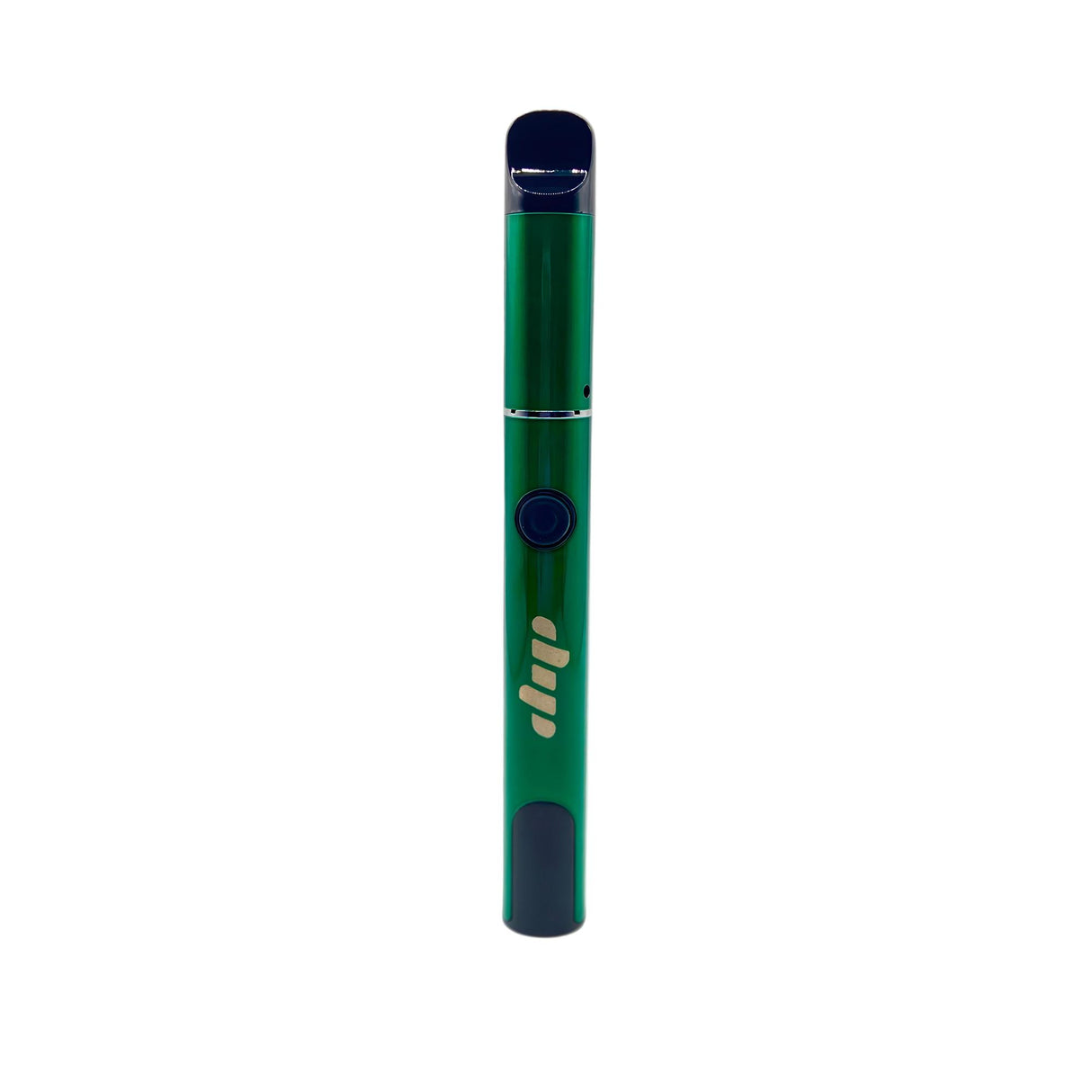 Lunar Dab Pen: A sleek, metallic green vape pen with a black mouthpiece, circular power button, and logo at the base, designed for smooth, portable dabbing.