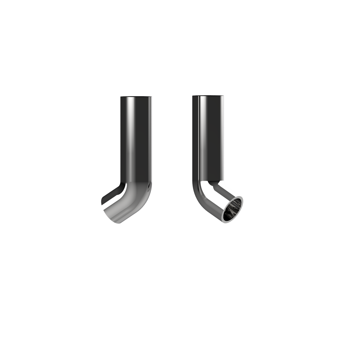 Rover Dab Pen shown as two polished chrome-finished metal tubes, each bent at a right angle, highlighting its sleek, portable design.
