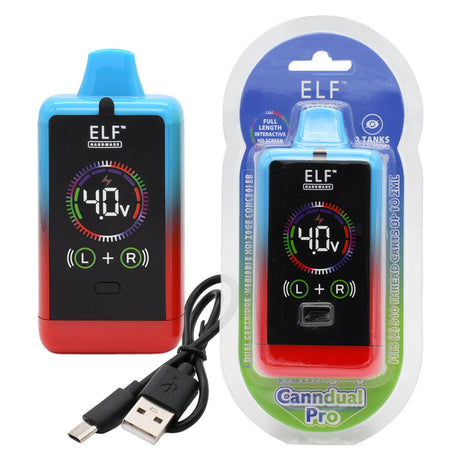ELF CannDual PRO Dual 510 Thread Battery Concealer in packaging, featuring dual cartridge compatibility and USB-C charging, ideal for discreet vaping in a carton of 10 units.