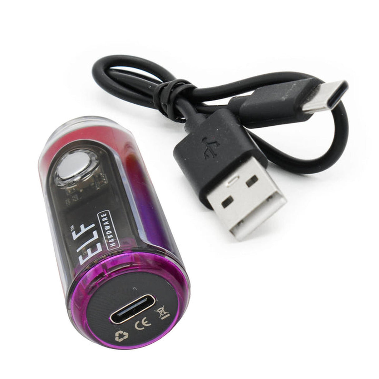 ELF Canndy 510 Thread Mini Battery, featuring a compact design with USB-C port, ideal for customized vaping with digital display and four voltage settings.