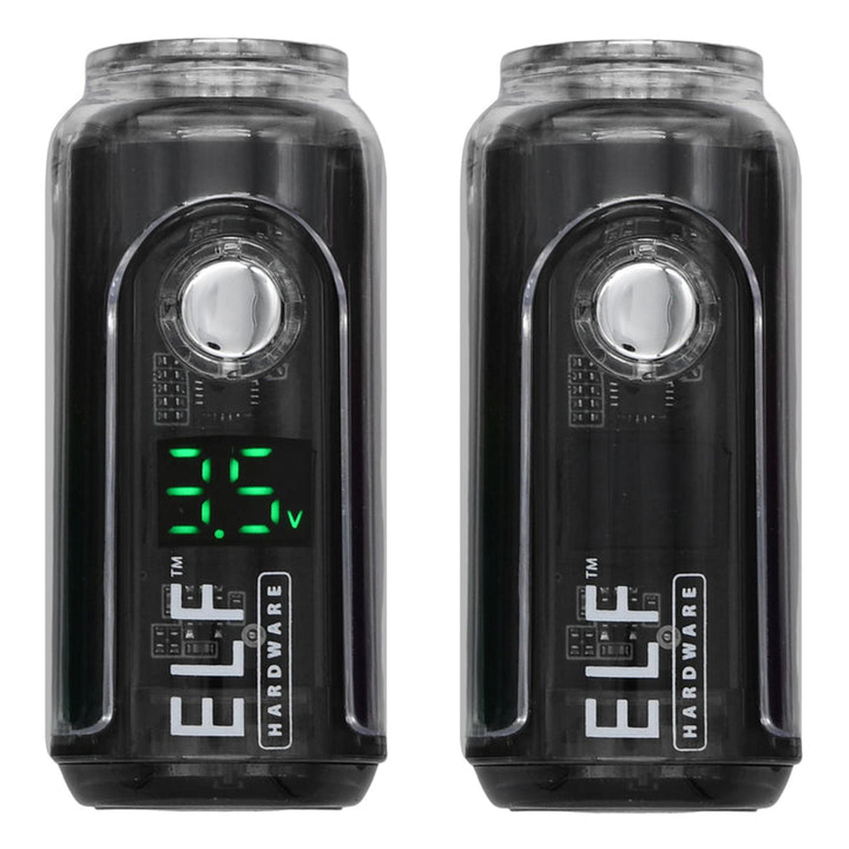 ELF Canndy 510 Thread Mini Battery with digital display, highlighting its compact design and dual black containers, ideal for customizable vaping sessions.