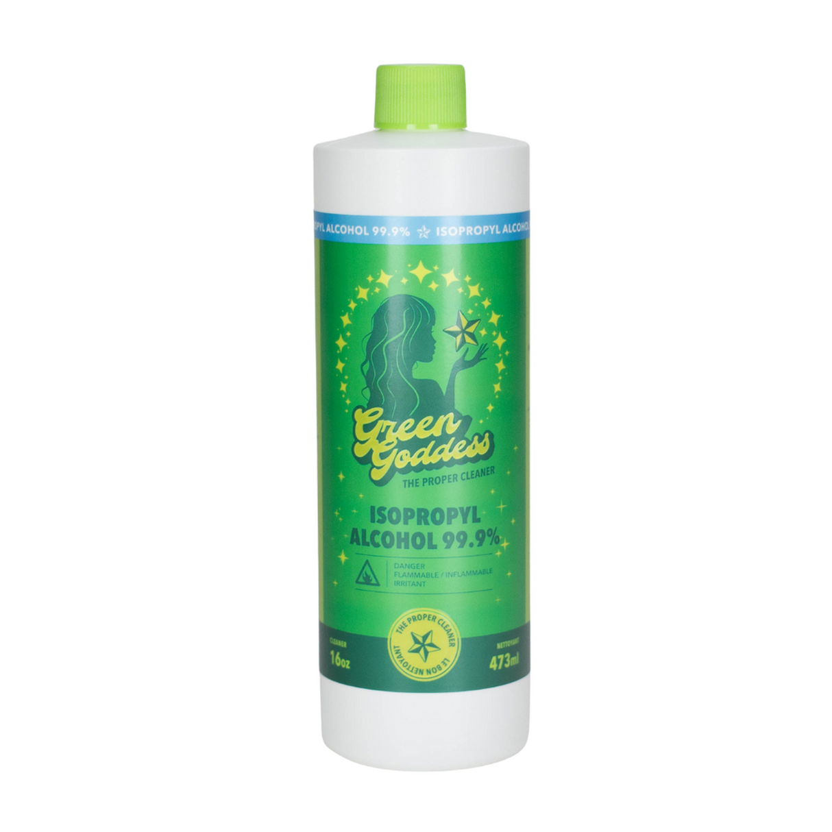 99% ISO Cleaner - 16oz bottle, high-purity isopropyl alcohol for cleaning smoking accessories and surfaces, fast evaporation, no residue, green cap, labeled The Proper Cleaner.
