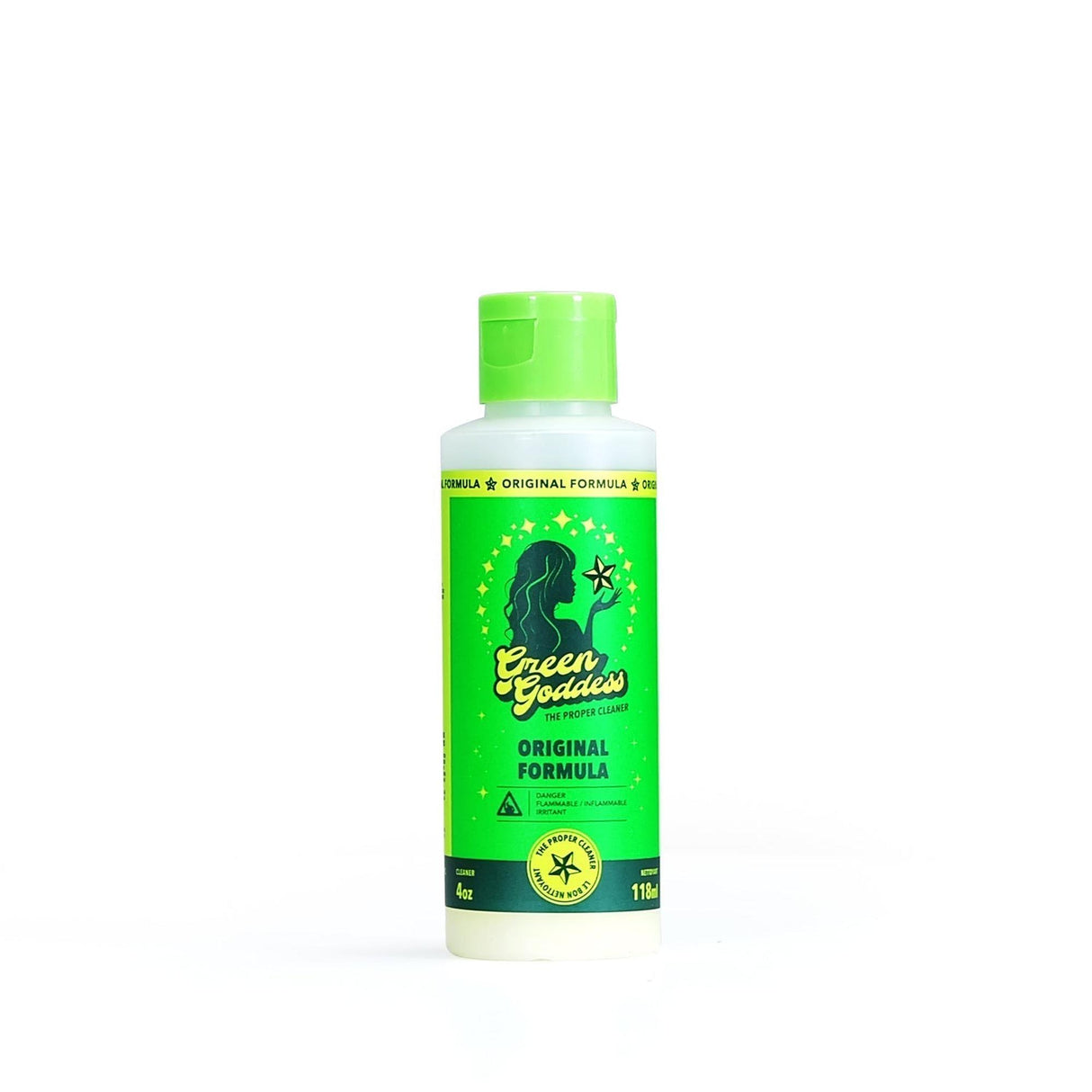 Glass Cleaner - 12oz bottle with green label and cap, featuring Green Goddess logo, known for powerful, eco-friendly cleaning without scrubbing.