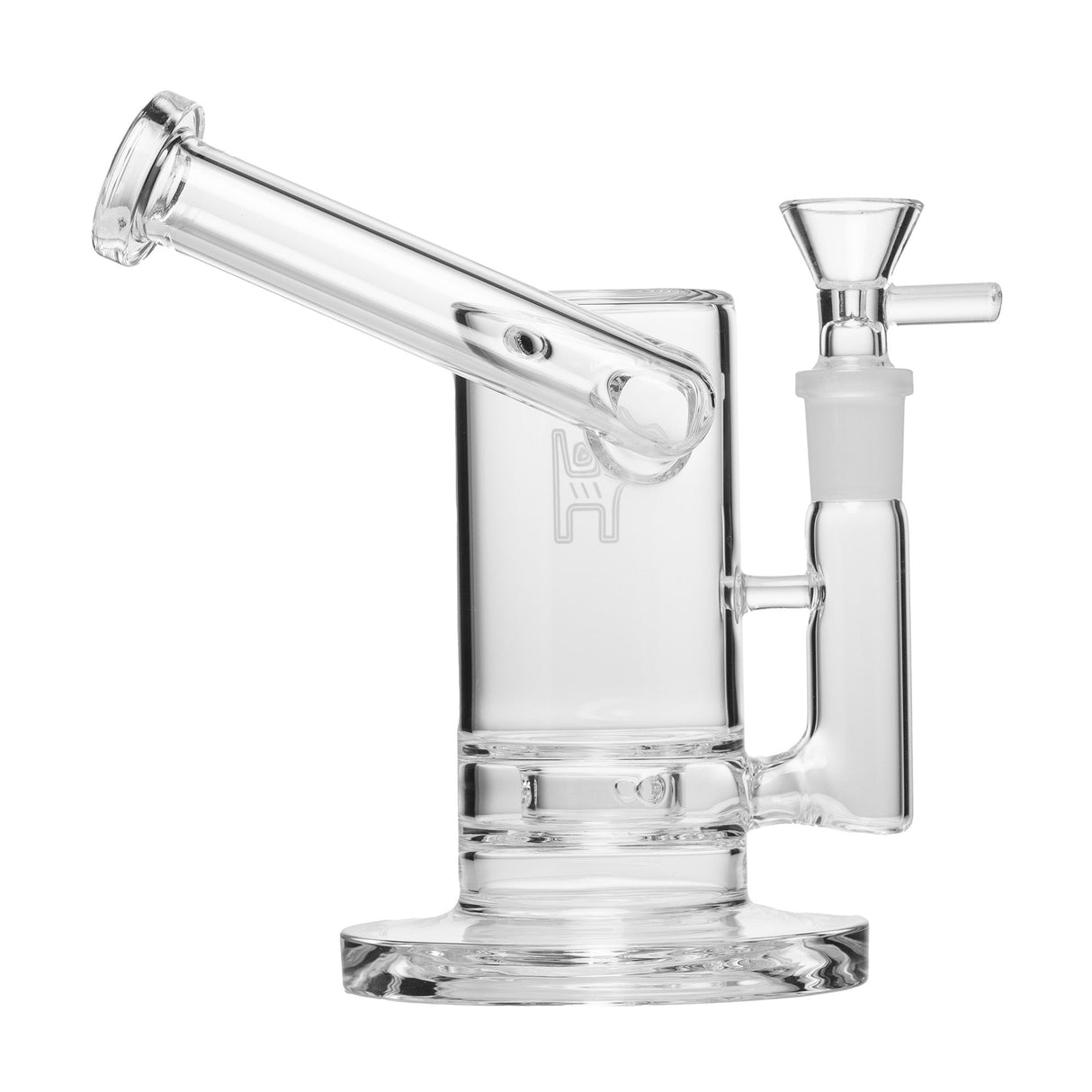 6 Sidecar - Clear water pipe with hourglass base, side-mounted mouthpiece, built-in downstem, crafted from borosilicate glass, for smooth filtration and modern design.