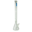 26 Glass Bong Beaker with removable down-stem, ice pinch, and blue HMP logo, offering stability and smooth filtration through borosilicate glass.