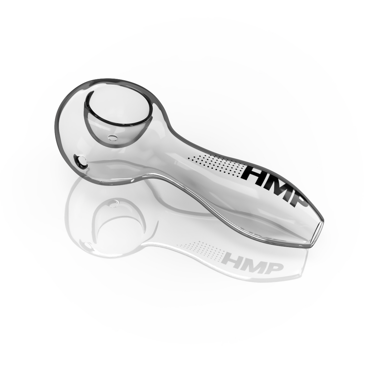 4 Glass Spoon: clear glass pipe with visible black text and a clear handle, designed for affordability and simplicity, ideal for beginners.