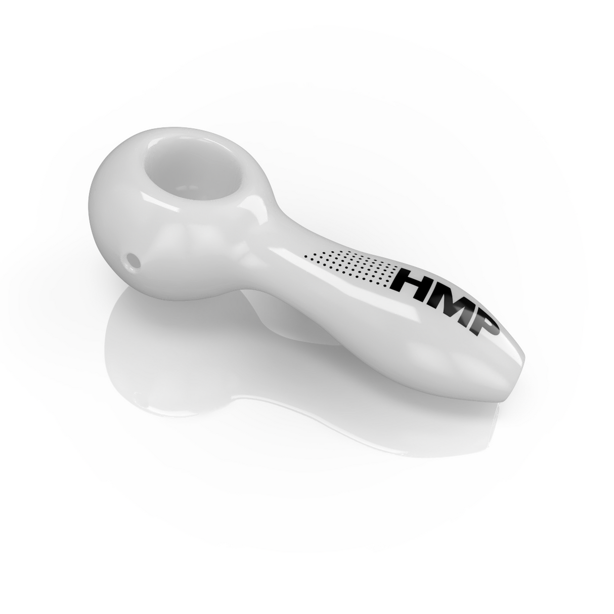 4 Glass Spoon hand pipe with black text, featuring a sleek design ideal for beginners. A quality product from the Canadian brand HMP.