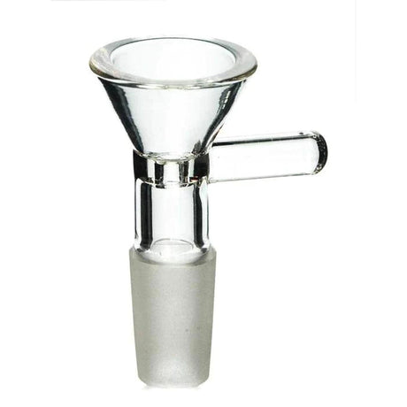 HMP Cone / Martini Bowl (14mm) made of clear glass, featuring a funnel shape with handle, designed for smooth airflow and easy cleaning in water pipes.
