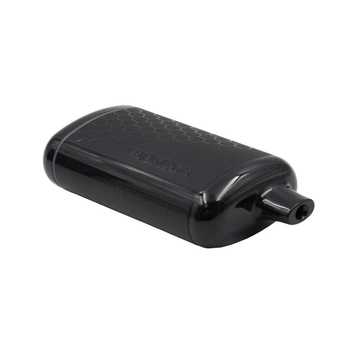 HoneyStick Interactive 510 Battery, a glossy black, pocket-sized vape with a hex-patterned top, built-in mouthpiece, and buttonless design for effortless, discreet vaping.