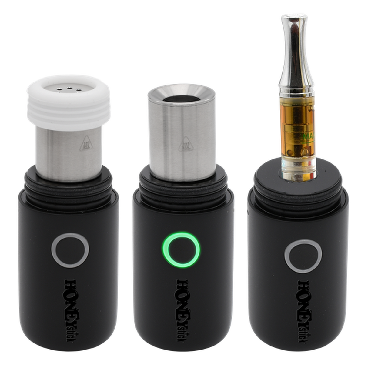 HoneyStick Lil Ripper E-Rig, a black and silver portable vaporizer with visible glass mouthpiece, designed for wax and dry herb use.