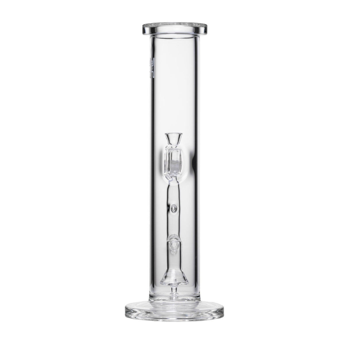 12 Tube Bong - Clear with shower percolator, flat base, ice catcher, 14mm joint, and removable bowl, crafted from premium borosilicate glass for smooth hits.