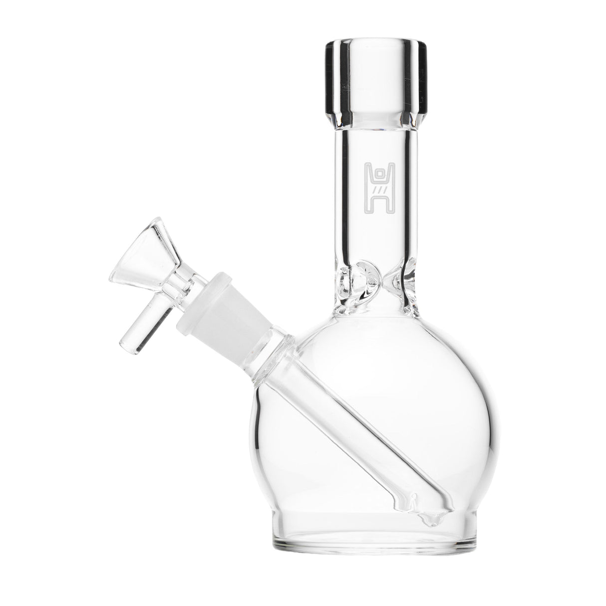 6 Ball Bong - Clear, features a spherical base, built-in downstem, and angled bowl joint, crafted from durable borosilicate glass for smooth, compact use.