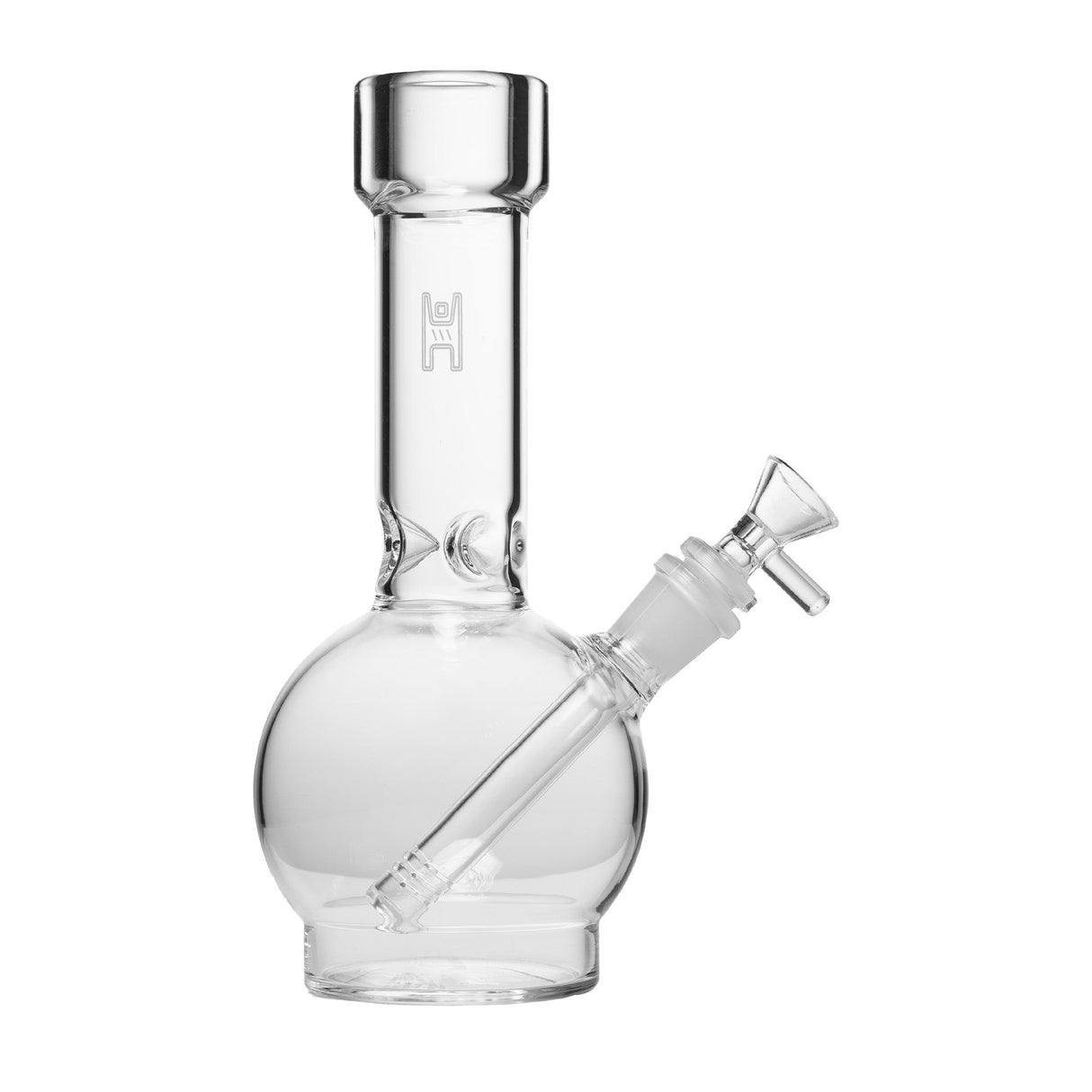 9 Ball Bong - Clear, featuring a bubble-style base, straight neck, removable downstem, and flower bowl. Made of durable borosilicate glass for smooth hits.
