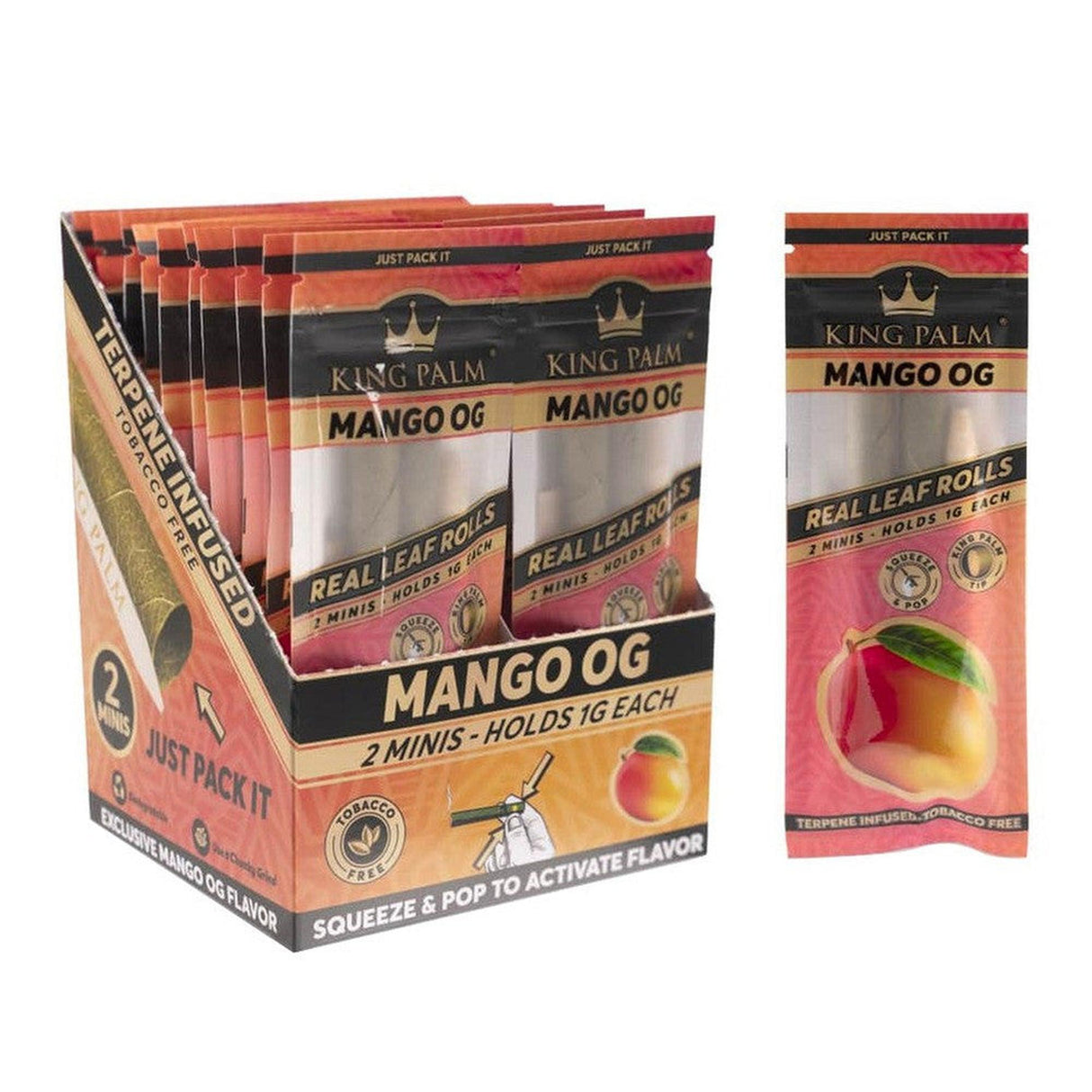 Mango OG Flavored Mini Pre-Rolled Cones (2 pack) - Carton of 20, displayed in packaging, highlighting the convenience of terpene-filled, ready-to-use pre-rolls.