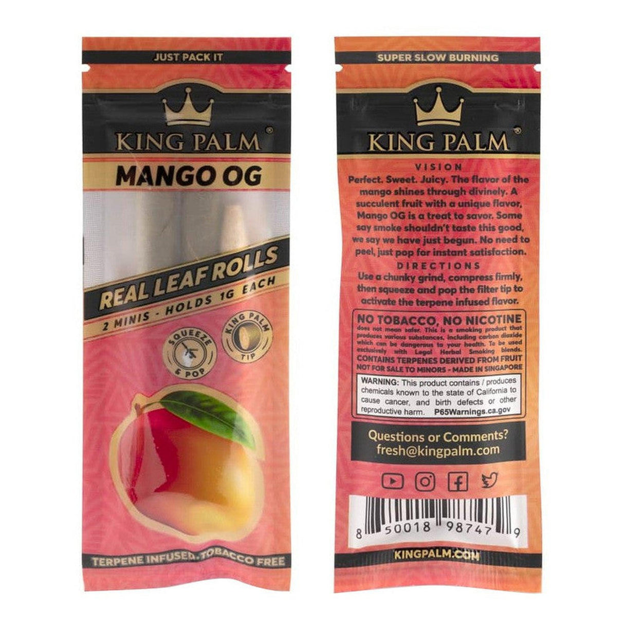 Mango OG Flavored Mini Pre-Rolled Cones packet, featuring a terpene-filled capsule for mango flavor enhancement, ideal for effortless use and enjoyment.