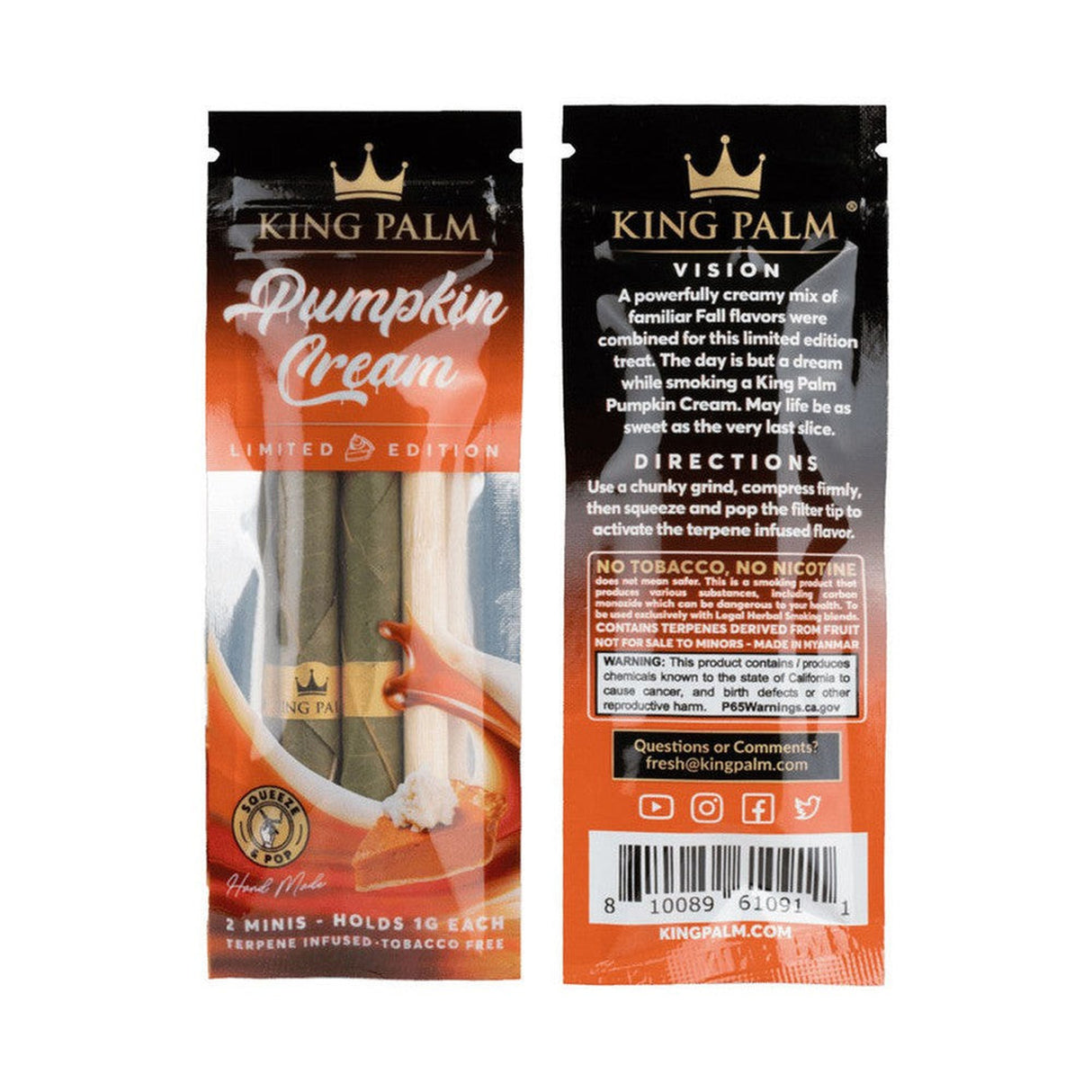 Mini Pre Rolled Cones - 2 pack - 20 units - Pumpkin Cream Flavoured, displayed in a packet, emphasizing the seasonal flavors of pumpkin and spice.