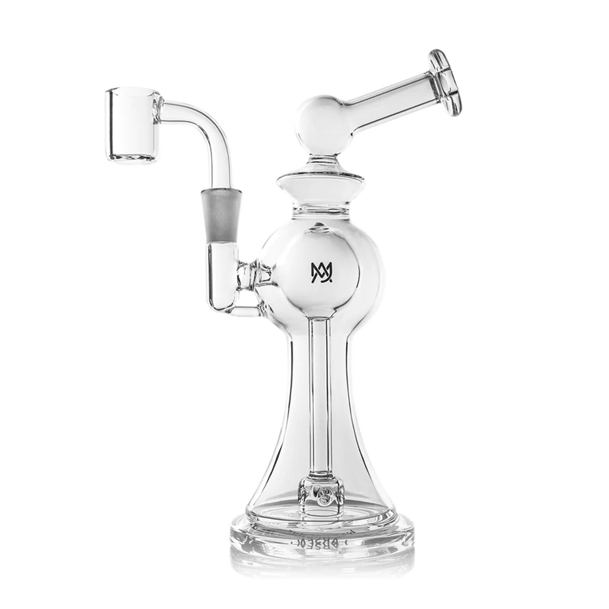 Apollo Mini Dab Rig - Clear: Compact glass rig with double ball design, quartz banger, and puck perc for smooth, flavorful dabs. Ideal for travel and personal use.