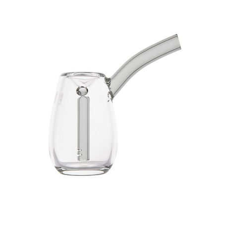 Bulb Bubbler: Compact clear glass pipe with integrated down-stem and angled mouthpiece for smooth, water-filtered pulls; crafted from durable borosilicate glass.
