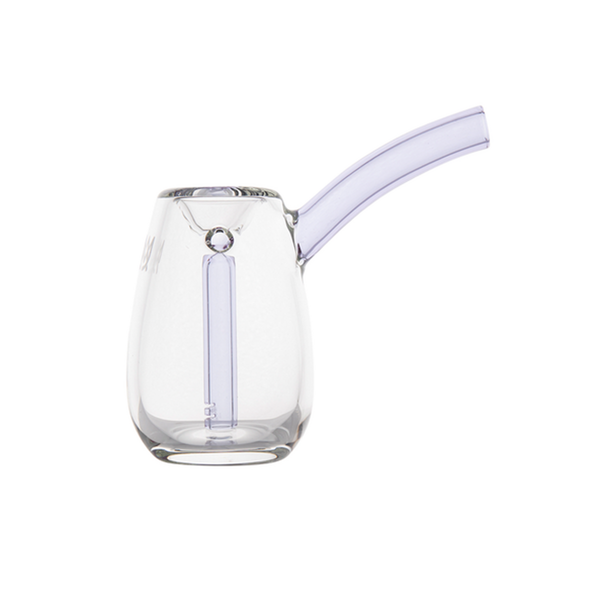 Bulb Mini Bubbler: A compact, clear glass water-pipe with a rounded chamber, internal down-stem/percolator, and angled mouthpiece, crafted for smooth filtration.