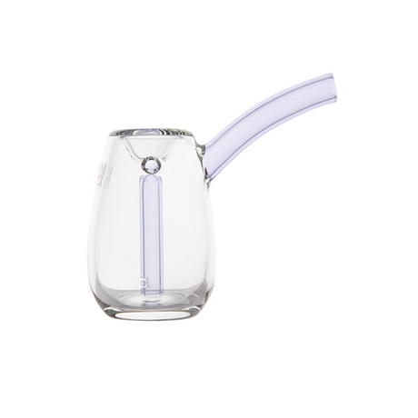 Bulb Mini Bubbler: A compact, clear glass water-pipe with a rounded chamber, internal down-stem/percolator, and angled mouthpiece, crafted for smooth filtration.