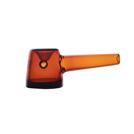 Amber-colored Deco Hand Pipe, a sleek, glass hand-pipe with an Art Deco-inspired design, featuring a bowl and straight mouthpiece, combining elegance with functionality.