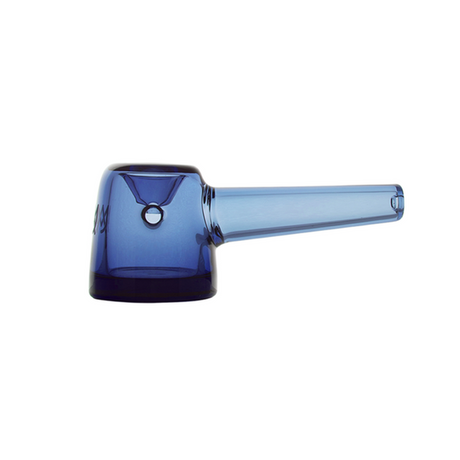 Deco Hand Pipe, a transparent blue glass piece with cylindrical bowl and tubular mouthpiece, embodies Art Deco elegance and functionality for smoking enjoyment.