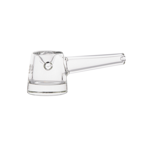 Deco Hand Pipe in clear glass, showcasing an Art Deco-inspired geometric design with a solid base and precision detailing, made from durable borosilicate glass.