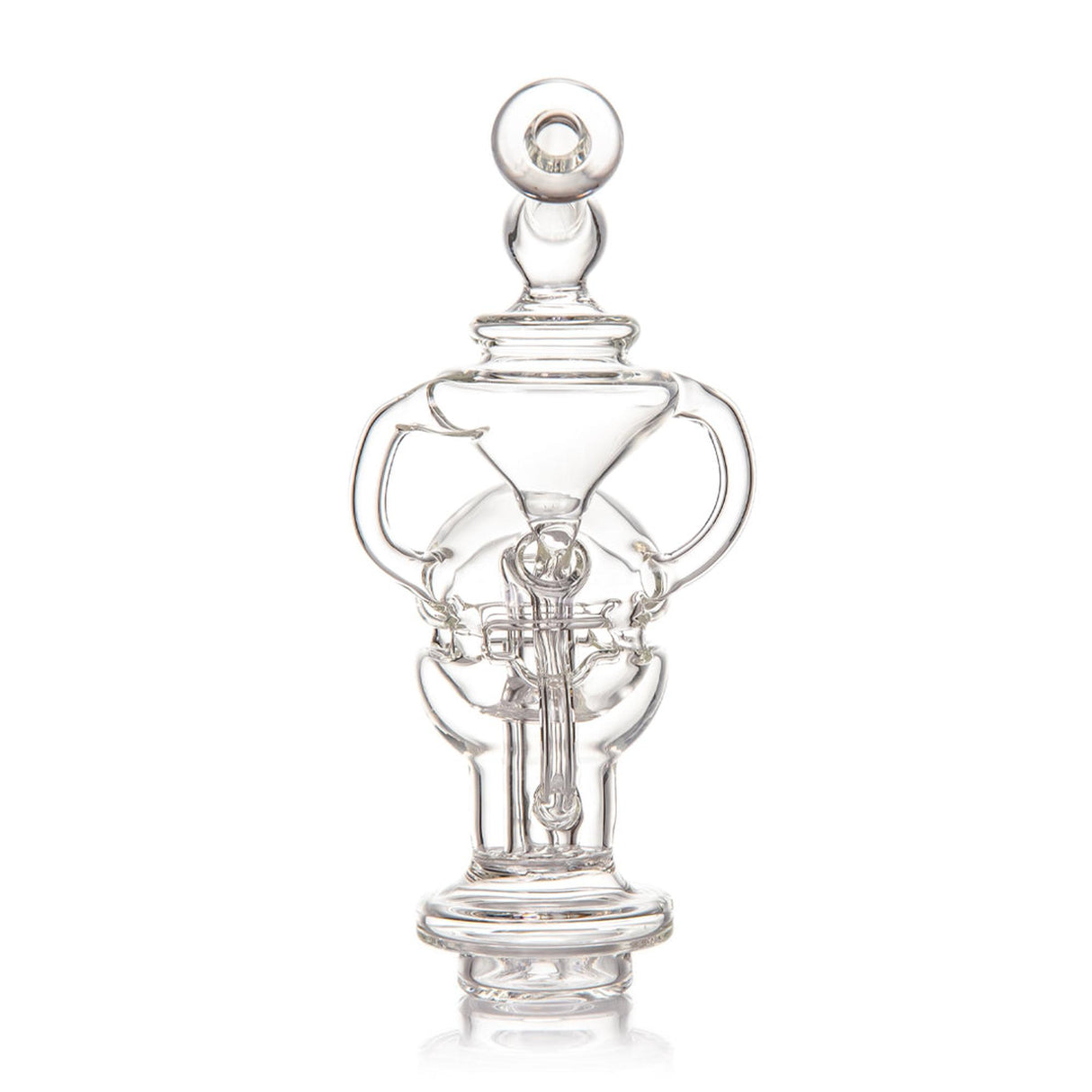 Fabcycler Focus V Carta Top - Clear: Precision-blown glass rig with twin recycling arms and fab egg diffusion for smooth, cool vapor and enhanced airflow.